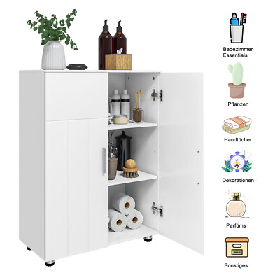 EUGAD Badezimmerschrank Badschrank Kommodemit 3 Ablagen Freistehend aus MDF Weiß
