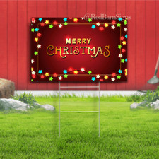 Merry Christmas festive design Xmas lights red yard sign