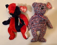 Set Of 2 Patriot  USA Bear Beanie Baby TY original tags, Mint 