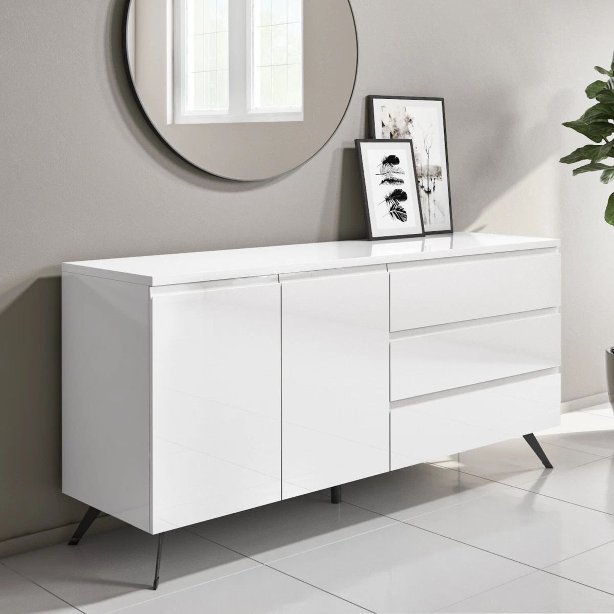 Large white high gloss sideboard deals