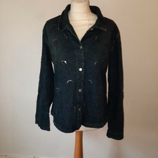 Christopher & Banks Vintage Women's Black Denim Beaded Pattern Jacket M/l Cotton