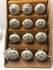 Casa Decor 12 Ceramic Drawer Door Knobs Floral Bone White Silver Design New