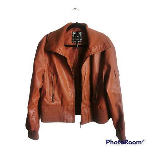 Yoki plus size brown leather jacket 