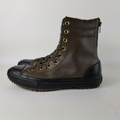 Converse Brown Leather Faux Fur High Top Sneaker Size 8 | eBay