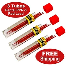 Pentel PPR-5 Red 0.5mm Refill Lead, 3 Tubes of 12 Leads