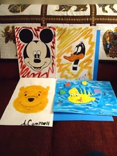 FOUR A. Campbell Original Watercolor 11 X15 Disney Characters