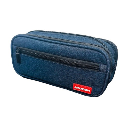 TRIPLE POCKET LARGE 3 ZIPPED COMPARTMENT BLUE PENCIL CASE STATIONARY HOLDER - Picture 2 of 3