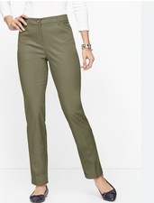TALBOTS The Perfect Chino Pants Size 14 Army Green NEW Straight Leg Casual Work