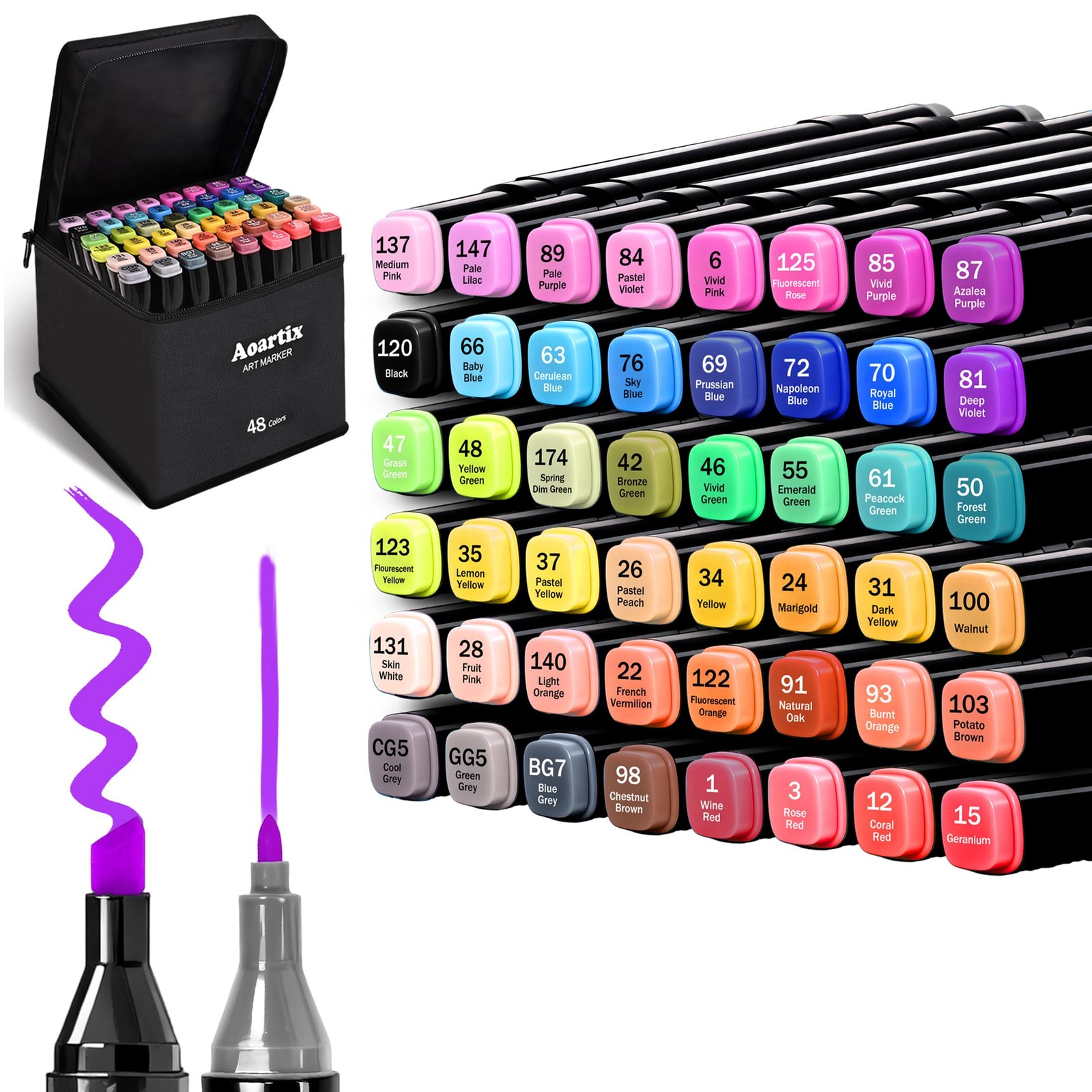 Alcohol Markers, 48 Colors Art Drawing Permanent Marker Set 