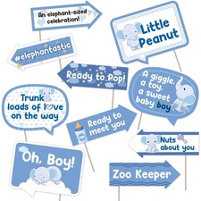 10 PCS Elephant Blue Baby Shower Photo Booth Props Hello Little Boy Decor