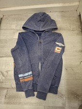 Boys M 10/12 Blue Striped Fleece Full Zip Hoodie Sweatshirt '71' Graphic