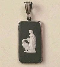 Wedgwood Pendant Greek Goddess Hebe & Eagle Rectangle 925 Silver 1.5" Made In UK