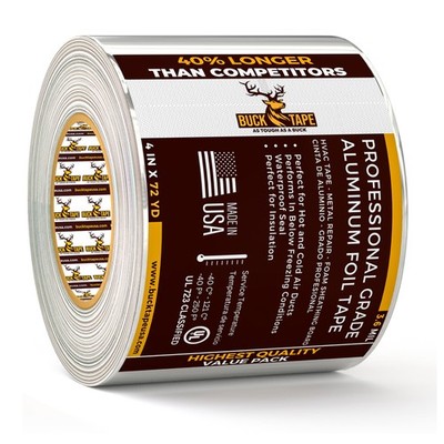 Buck Aluminum Foil Tape   4 Inch x 216ft 72 yd, 3.6 Mil   HVAC Tape for Ductw...