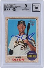 Matt Olson Athletics Signed 2017 Topps Heritage #681 Beckett 9/10 Rookie Card. rookie card picture