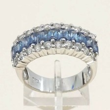 Sz 8, Vtg Sterling silver ring, 925 silver statement band w/ Blue N Clear Cz