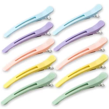 10-Pack Professional Styling Hair Clips, Anti-Slip Silicone-Banded Duck Bill ...