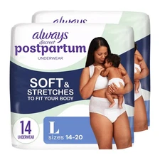 (2 pack) Always Discreet Postpartum Underwear for Women, Soft, Large, 14 Count