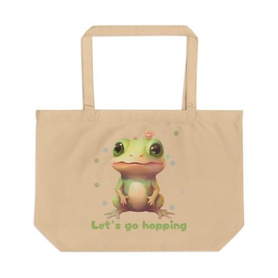 Cute Kawaii Frog Illustration Tote | Let's Go (s) Hopping, Large Eco Canvas Tote