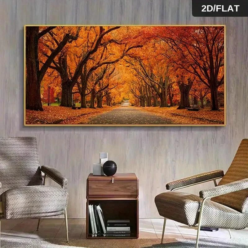 Leinwanddruck Herbstlandschaft Naturtöne Wald Baumallee Wandbild Wohnzimmer - Bild 1 von 4