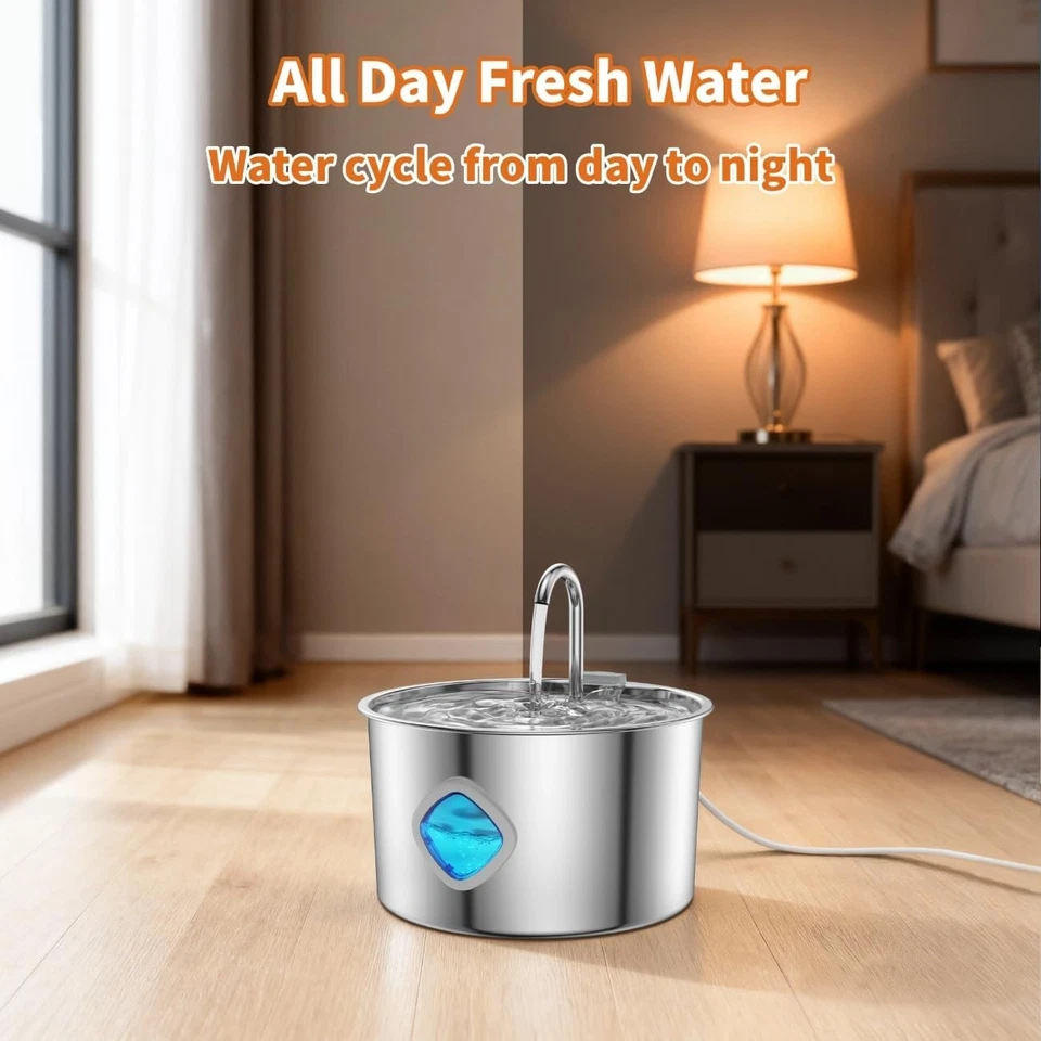 Fuente de agua para gatos de acero inoxidable: 108 oz/3,2 L fuente para gatos para beber Foto 4 de 4