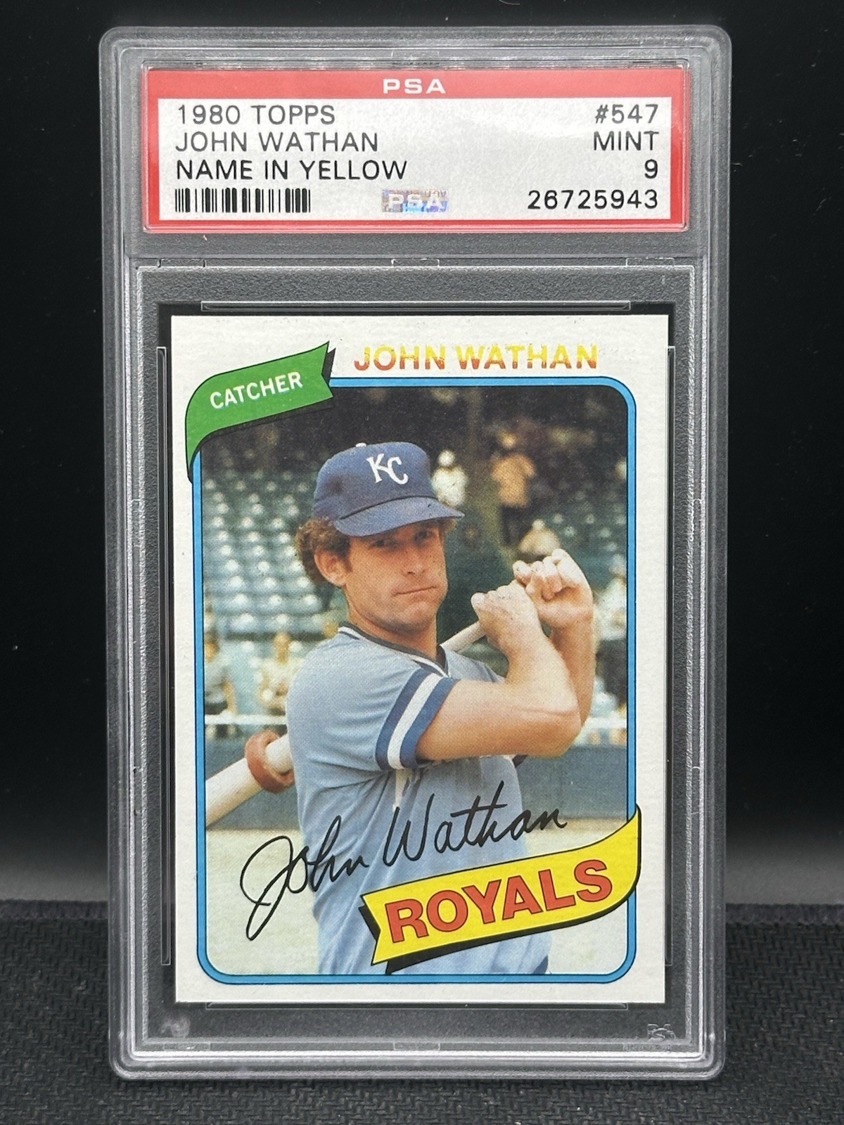 1980 Topps John Wathan PSA 9 POP 45 Only 1 Higher #547 Yellow Name Rare Royals