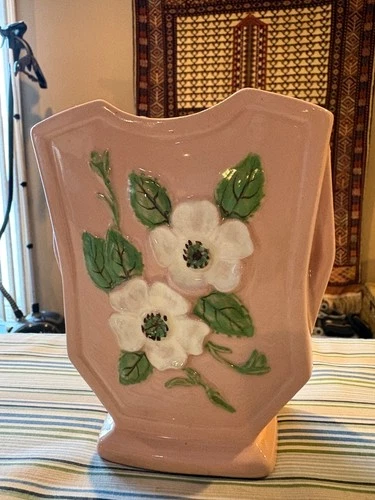 VTG Hull Art Pottery USA Rosella R-14 Pink Dogwood Ceramic Vase 8.5" Cottagecore