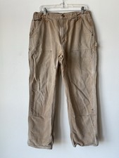 UNION MADE USA Carhartt B01 BRN Double Knee Duck Jean 32X32 Work Distressed Fade