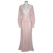 Christian Dior Large Vintage Pink Knit Robe Satin Collar Lingerie Cottagecore