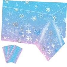  3 Packs Christmas Snowflake Tablecloth 51 x 87 Inch Blue and Pink Snowflake