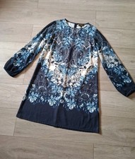 Lipsy Blue Floral Stretch Tunic Dress Sheer Long Sleeves Evening Party UK14