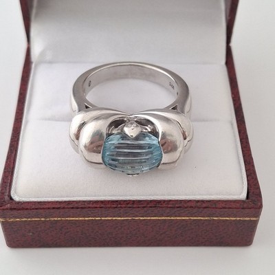 Vintage schwerer 16,54 g TJC Sterlingsilber Blautopas Modernist Ring Größe U 1/2
