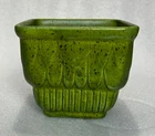 Vintage Haeger Square Ceramic Planter Green Speckle Glaze Scallop Pattern #243