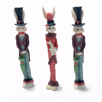 Easter Decorations Mr & Mr & Mrs Rabbit Figurines Statues 90s Home Decor 7''