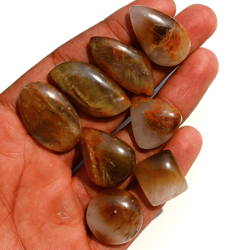8 Pcs Natural Cacoxenite Rutilated Quartz 18mm-33mm Mix Cabochon Loose Gemstones - Picture 12 of 17