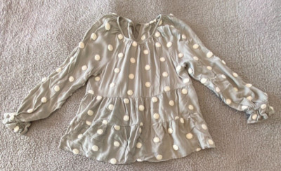 Blu Pepper Women's Olive Green White Polka Dot Long Sleeve Rayon Top Size S