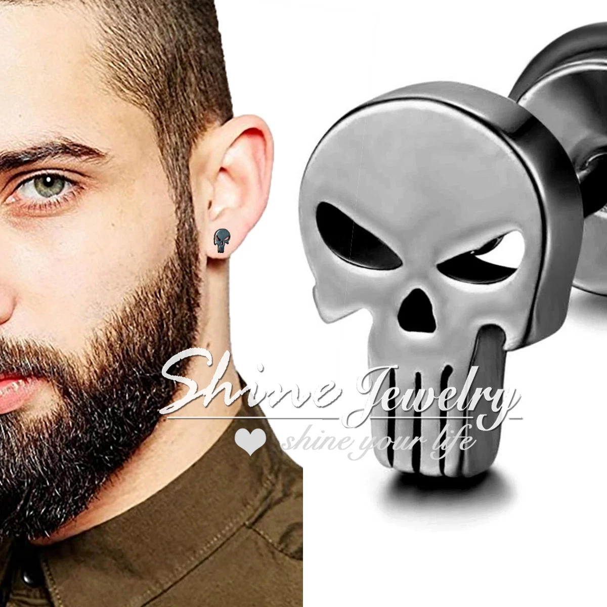 MENS 316L STEEL SKULL SKELETON PUNK STUD Earring Tunnel Ear Piercing JEWLERY 1PC