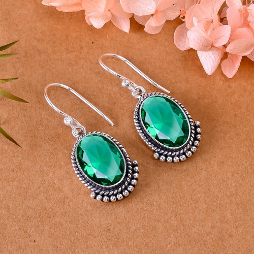 Green Tourmaline Earring,Handmade Earring, Gemstone 925 Sterling Silver Earring" - Picture 2 of 3