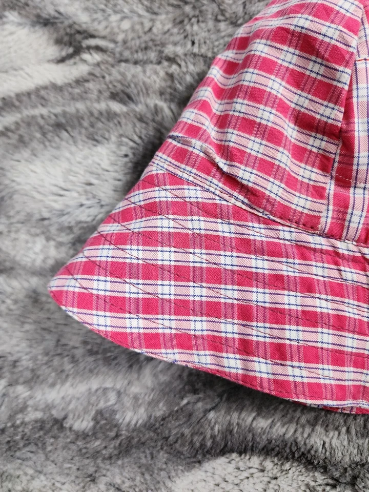 Ralph Lauren Label Pink Plaid Bucket Hat Kids Size S/M Cotton Blend Blue Pony - Image 2 of 4