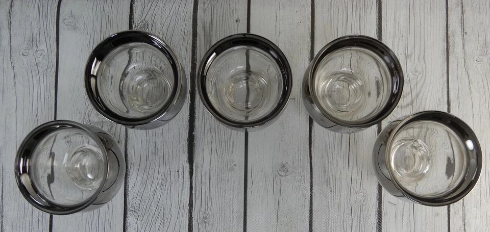 5 Queens Lusterware Shrimp Cocktail Set Dorothy Thorpe Style Silver Mercury Fade - Image 2 of 4