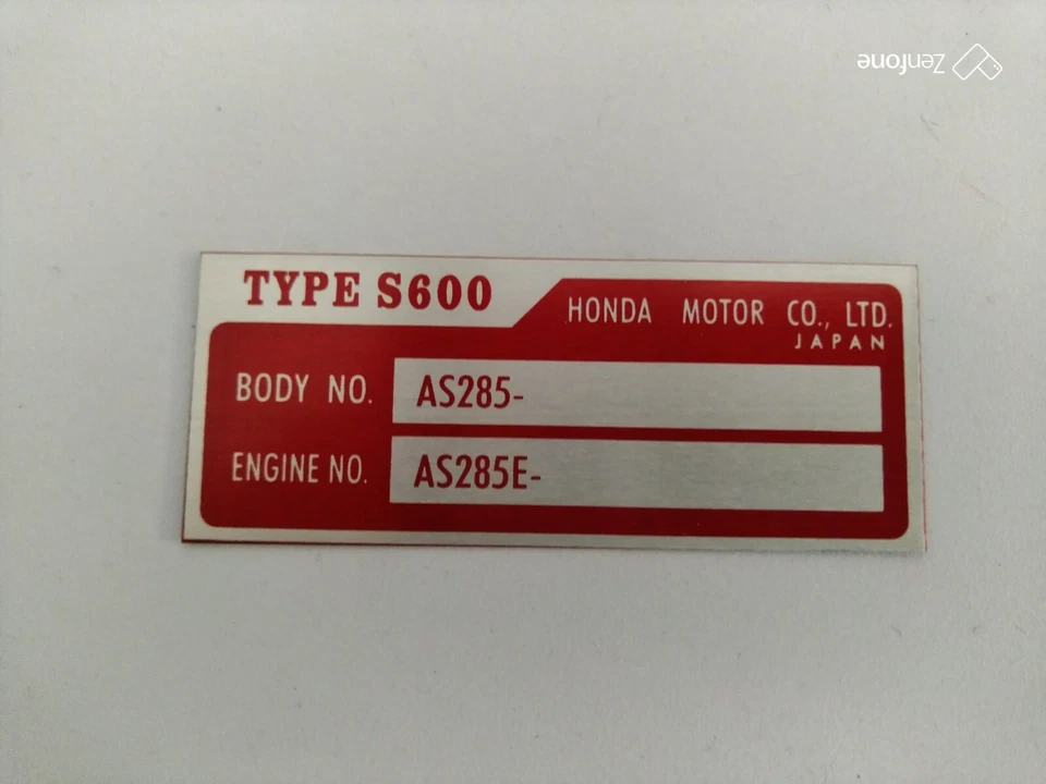 Ajuste para emblema Honda S600 e placa de identificação de alumínio conjunto de dados gravados - Imagem 4 de 4