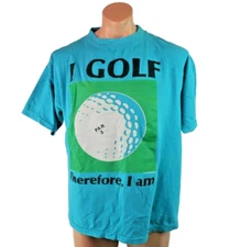 Vintage 90s y2k Humor Golf-ball I GOLF Therefore I am Aqua Golfing Par 3 T-Shirt