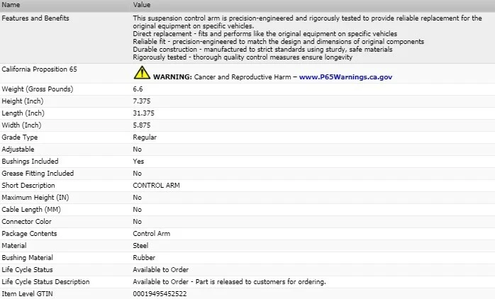 Brazo de control inferior trasero Dorman para GMC YUKON XL 2017 Foto 3 de 4