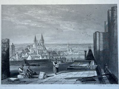 Loches & Beaulieu copperplate antique FRANCE Loire steel engraving illustration Château