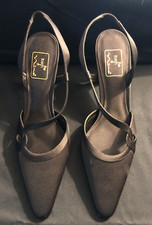 Touch of Nina black satin sling back 3" heels with leather sole