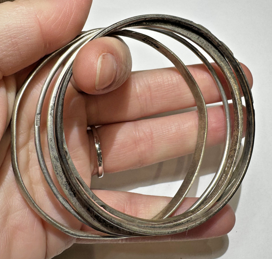 Chunky Stackable Sterling Silver Etched Bangle Cu… - image 3