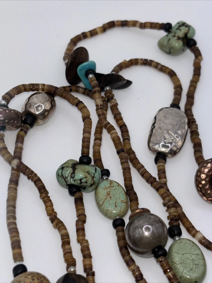 Collar Silpada Retirado N1569 60 Pulgadas Plata de Ley, Turquesa, Cobre, Concha Foto 3 de 4