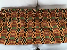 African Batik Print Style Valance In Orange, Green, Red. New Handmade