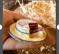 New Dresden Paper Red Velvet Cake on Platter Christmas Ornament Deco w Slice