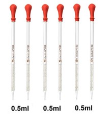 6Pk 0.5ml Glass Graduated Dropper Pipettes Lab Dropper with Red Rubber Cap Scale