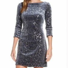 Eliza J Sequined Velvet 3/4 Sleeve Sheath Dress in Grey Women's Size 10